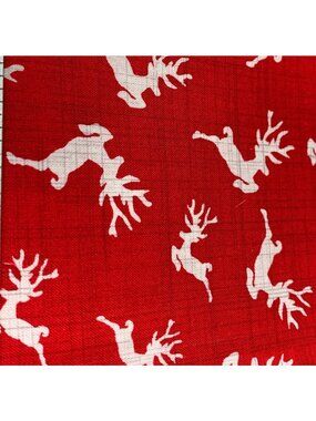 Red Fat Quarter Cotton Fabric with White Reindeer Print 18x22 Quilting Sewing
